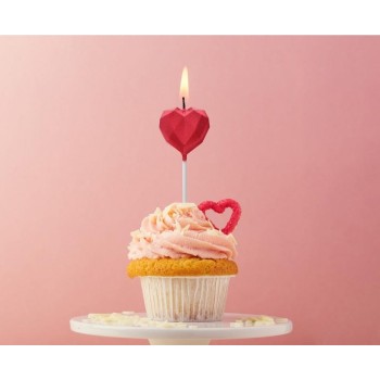 Candelina per torta cuore diamantato rosso Cm. 10,5x3,5 2