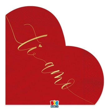 Tovaglioli carta cuore rosso Ti amo Gold Cm. 33x33 - Cf. 16 pezzi