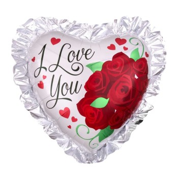 Palloncino mylar 28" Cuore con rose I Love You