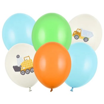 Palloncini lattice Cm. 30 - Veicoli da costruzione - Blister 6 pezzi