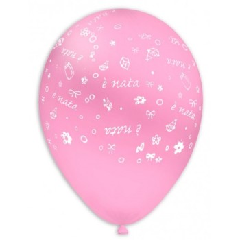 Palloncini lattice 12" E' nata rosa stampa bianca - Cf. 100 pz