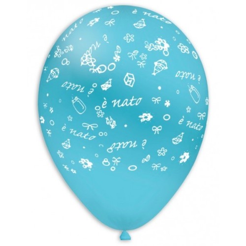 Palloncini lattice 12" E' Nato - Celeste stampa bianca - Cf. 100 pz