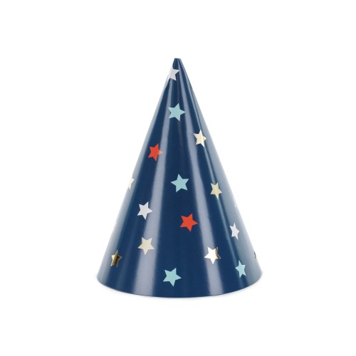 Cappellino cono party blu con stelle multicolor - Cf. 6 pezzi