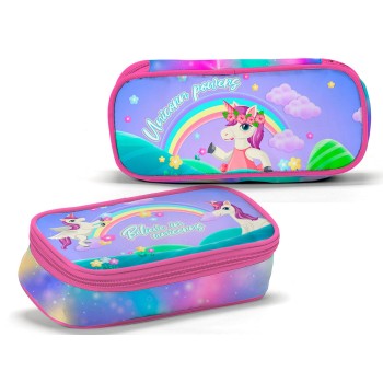 Astuccio ovale con zip Unicorno arcobaleno