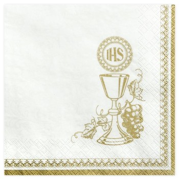 Tovaglioli carta Cm. 33x33 - Prima Comunione Calice Oro -...