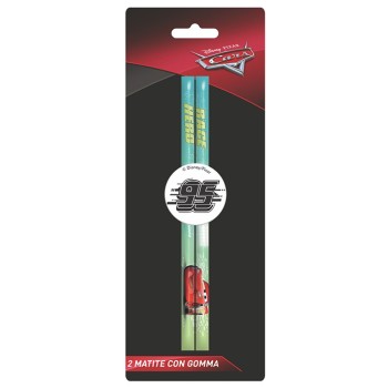 Blister 2 matite con gomma rotonda - Cars