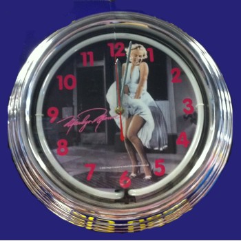 Orologio da parete tondo con neon Marylin Monroe