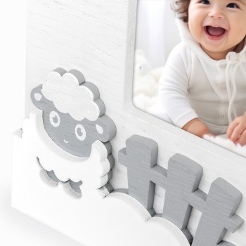 Portafoto in legno baby pecorelle Cm. 17x22 - Foto cm. 10x15 2