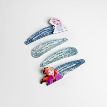 Set 4 fermacapelli clic clac con applicazione Frozen II 2