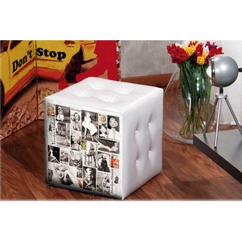 Puff imbottito ecopelle Marylin Monroe bianco Cm. 37x37x37