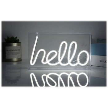 Lampada insegna led neon in cornice plex Cm. 23x4x13 - Hello