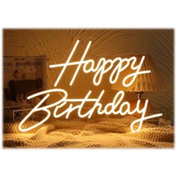 Scritta neon light Happy Birthday bianca Cm. 60x39