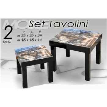 Set 2 tavolini legno Marylin Cm. 48x48x44 e 35x35x34