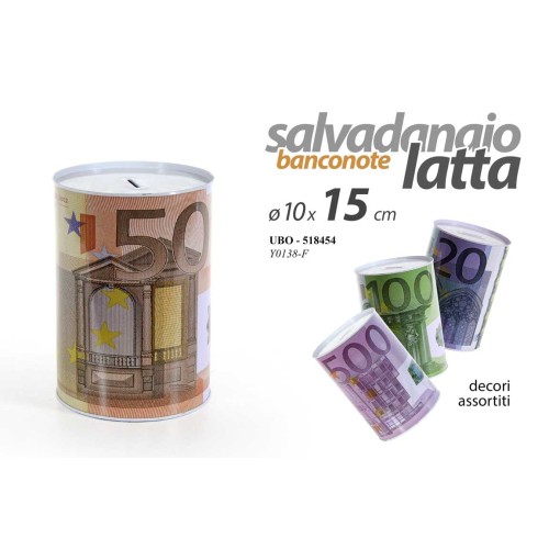 Salvadanaio latta cilindro Euro Cm. 15x10 -...
