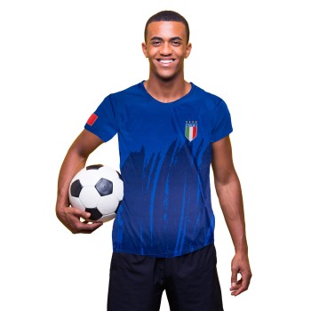 T-shirt blu acetata con stampa tricolore - Italia -...