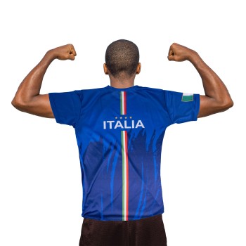 T-shirt blu acetata con stampa tricolore - Italia -... 2