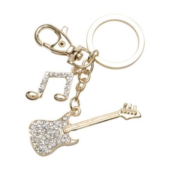 Portachiavi in metallo «Chitarra e nota Gold» con strass