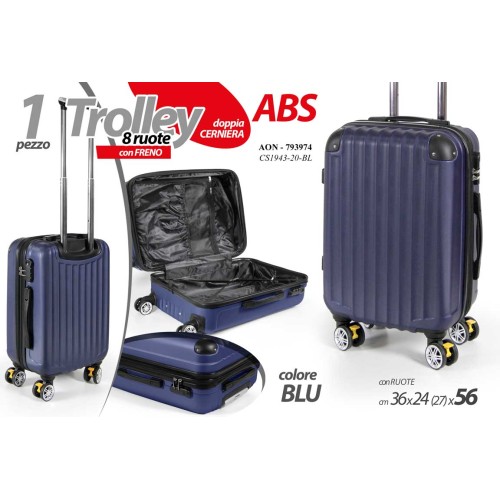 Valigia trolley 8 ruote con freno Cm. 56x36x24...