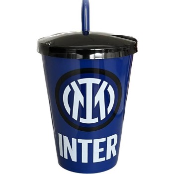 Bicchiere plastica con cannuccia FC Inter