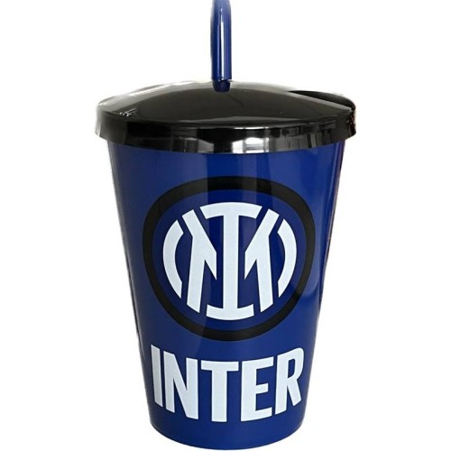 Bicchiere plastica con cannuccia FC Inter