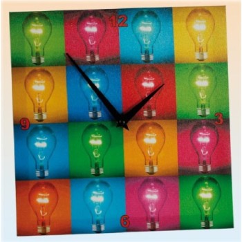 Orologio da parete quadrato tela lampadine cm. 28x28