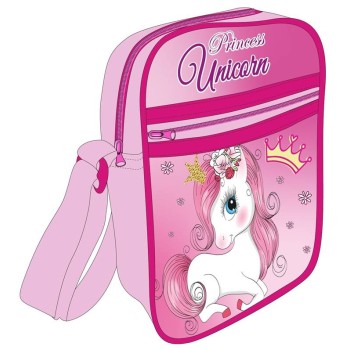 Borsetta tracollina con zip e tasca Cm. 21x16x6 - Unicorno