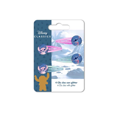 Blister 4 mollette clic clac glitterate - Stitch