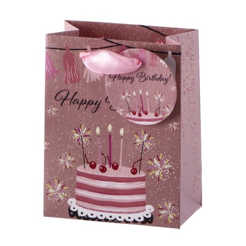 Busta regalo patinata Cm. 12x7x15 - Happy Birthday