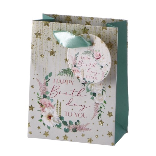 Busta regalo patinata Cm. 12x7x15 - Happy Birthday