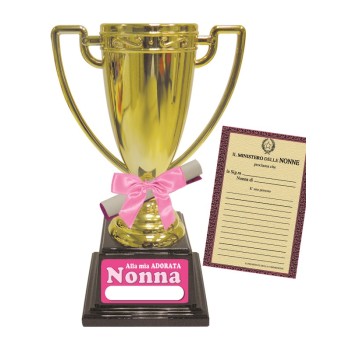 Coppa trofeo due manici dorata Cm. 19 con pergamena - Nonna