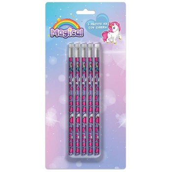 Blister 5 matite con gomma in blister - Unicorno