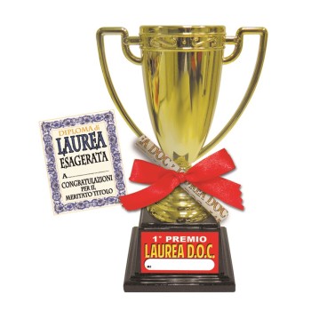 Coppa trofeo dorata Cm. 19 Laurea con fiocco e pergamena