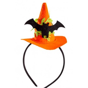 Mini cappello strega arancione Cm. 9,5 con pipistrello in...