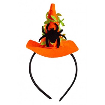 Mini cappello strega arancione Cm. 9,5 con ragno in...