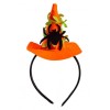 Mini cappello strega arancione Cm. 9,5 con ragno in feltro con cerchietto