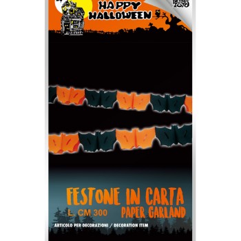 Festone pipistrelli neri e arancioni in carta Cm. 300 x...