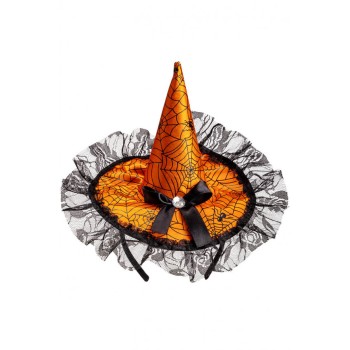 Cerchietto con cappellino in raso arancione con fiocco e... 2