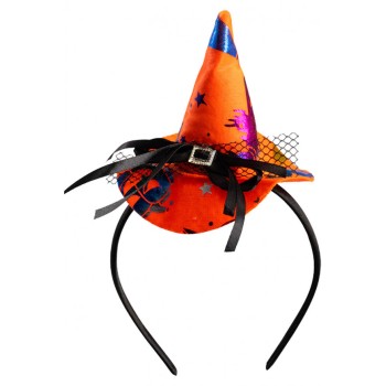 Cerchietto con cappellino strega arancione con... 2