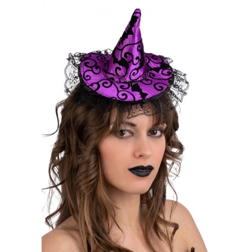 Cerchietto con cappellino strega viola...