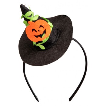 Cerchietto con cappellino strega nero con zucca Cm. 9