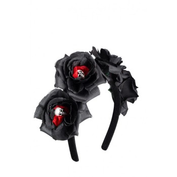 Cerchietto con rose nere e teschietti 2