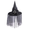 Cappello strega nero in rasetto con veletta Cm. 35