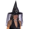 Cappello strega nero in rasetto con veletta Cm. 35