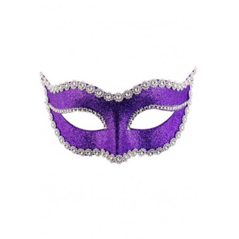 Maschera in plastica con glitter viola e strass