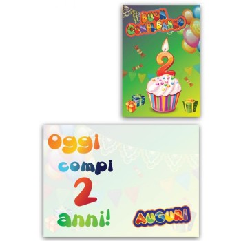 Biglietto auguri classico Compleanno torta - 2 Anni
