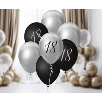 Palloncini lattice 12'' Black&Silver - 18 - Blister 7 pezzi 2