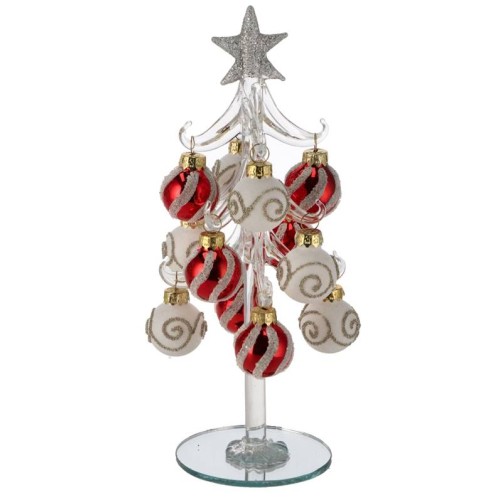 Albero di Natale in vetro con palline Cm. 9x20