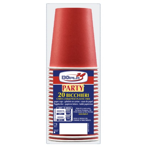Bicchieri carta 250 ML. Rosso - Confezione 20...