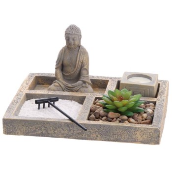 Giardino zen rettangolare con statuina Cm. 24x20x13
