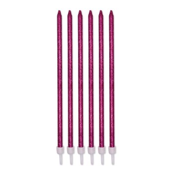 Candeline per torta matite glitter Cm. 15 Fuxia - Blister...